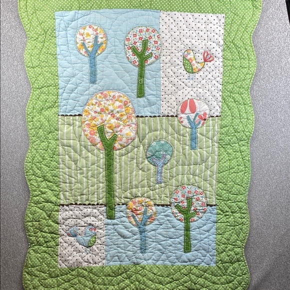 Pottery Barn kids Brooke nursery quilt crib infant toddler forest birds 32x46 - Picture 1 of 13